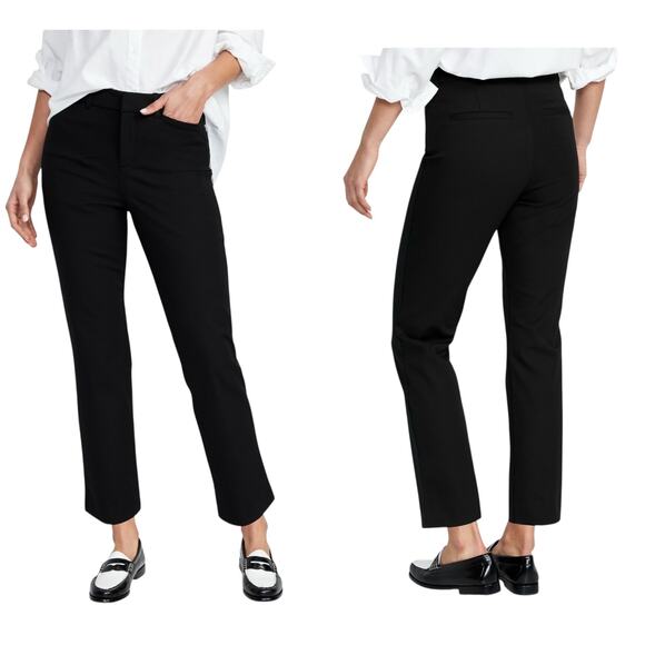 Old Navy Black High Rise Pixie Straight Ankle Pants Size 10 Casual Work - Picture 1 of 12